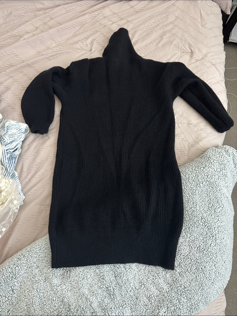 Black Ribbed Turtleneck Sweater Dress - Women's